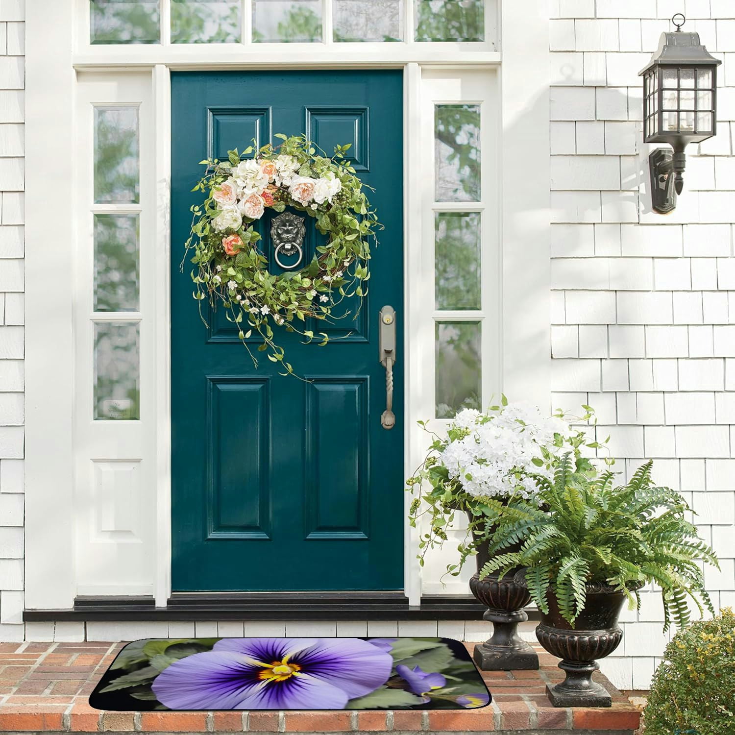 Heduofu Decorative Door Mat, Door Mat with Non-Slip Rubber Backing, Easy Cleaning, Traps Dirt, Rug for Entry, Patio, Garage  - Pansy Viola Violet Violet Plant Flowers Flora 19.68*47.24 in