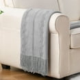 thumbnail image 5 of Battilo Light Grey Throw Blanket,Cozy Knit Blanket with Elegant Fringe,Grey  Blanket ,50"x60", 5 of 8