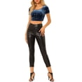 thumbnail image 2 of INSPIRE CHIC Women's Casual Short Sleeve Cute Scoop Neck Velvet Fitted Crop Top M Blue, 2 of 7