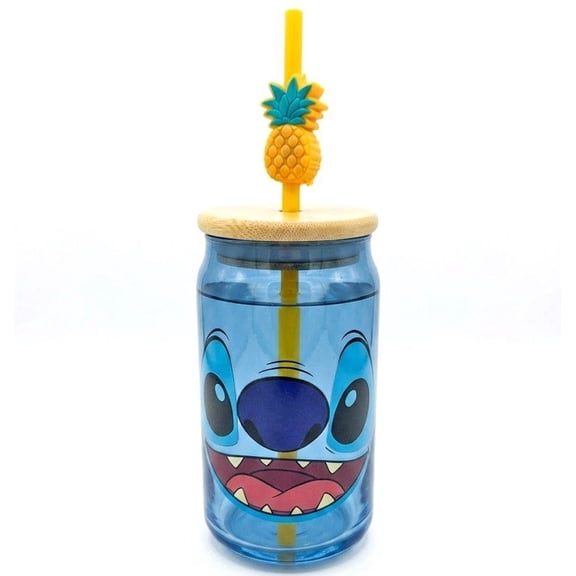 Stitch 16oz Glass Tumbler with Straw