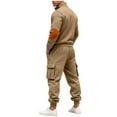 thumbnail image 4 of RYDCOT Men's 2 Piece Outfits Long Sleeve Pocket 1/4 Zipper Polo Sweatshirt and Cargo Sweatpants Tracksuit Set Khaki, 4 of 9