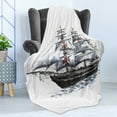 thumbnail image 4 of Vintage Soft Flannel Fleece Blanket, Old Aged Columbus Ship Sailing in the Imaginary Atlantic Ocean Voyage Journey Print, Cozy Plush for Indoor and Outdoor Use, 50" x 60", Multicolor, by Ambesonne, 4 of 5