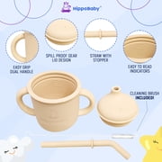 HippoBaby Silicone Sippy Cups with Straws, Spill-Proof, Dishwasher Safe, Mint/Cream, 2 Pack