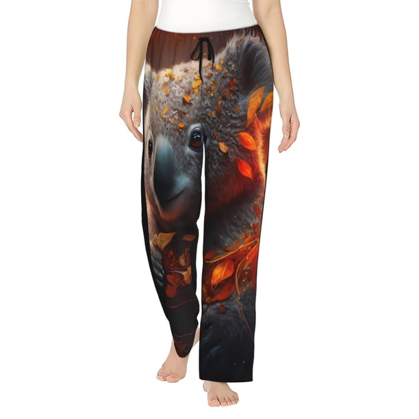 Balery Cute Maple Leaf Koala Pantalones de pijama para mujer, pijamas ultraligeros, pantalones de estar por casa-Medium