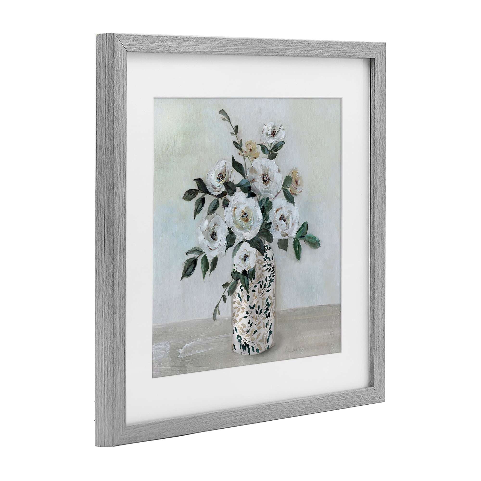 Stupell Industries Leaf Patterned Flower Vase Gray Framed Print Under Glass, design by Sally Swatland