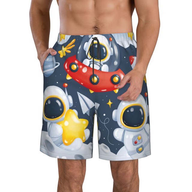 Fotbe Astronaut And Space Trajes de Baño Estampados para Hombre, Shorts de Verano de Secado Rápido, Ropa de Playa, Bañadores-Large