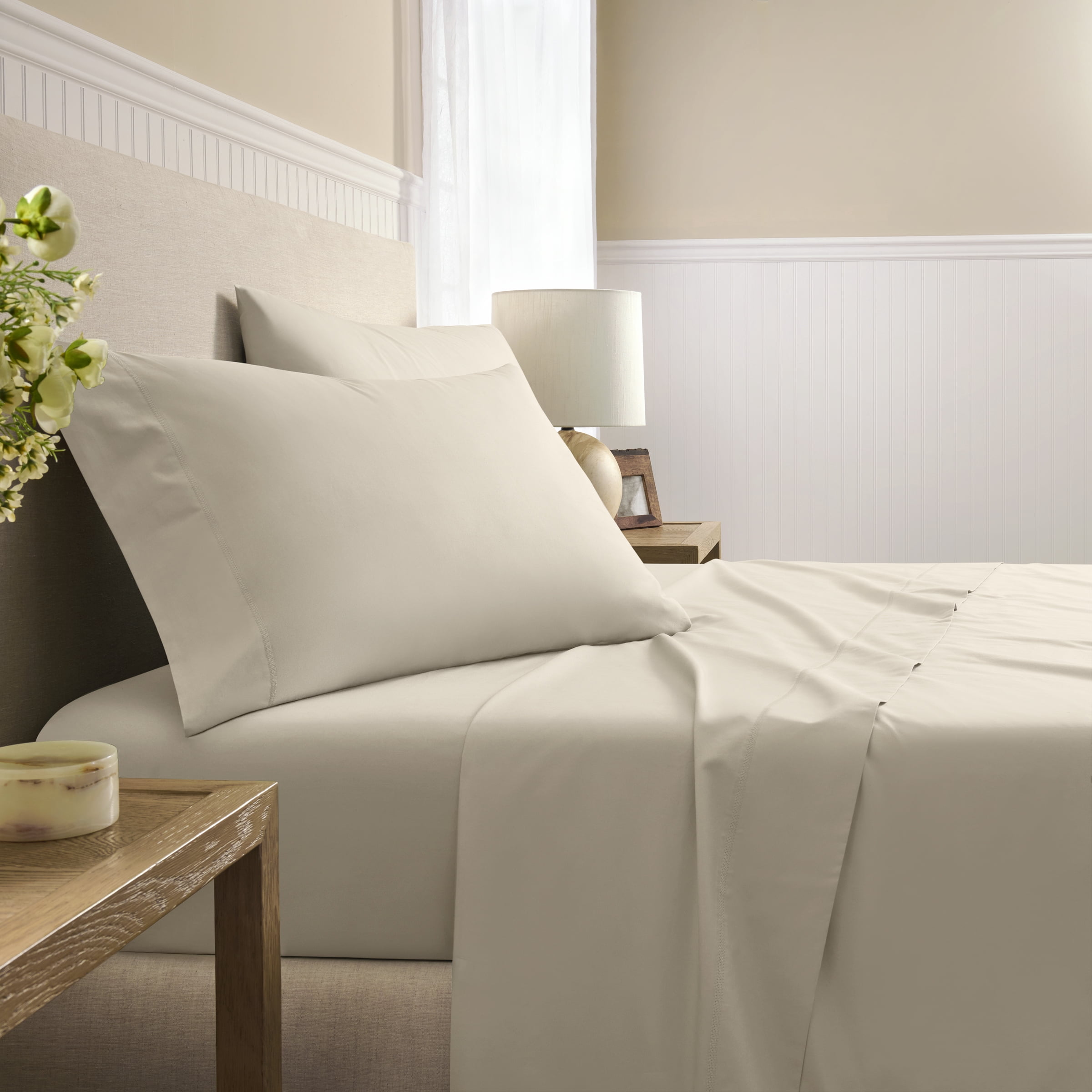 Wamsutta 1846 4-Piece 400 Thread Count Oatmeal Egyptian Giza Cotton Percale Bed Sheets, Queen-Deep Pocket