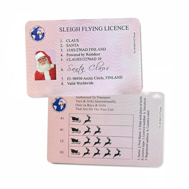 Yuarrent Tarjeta de licencia de conducir perdida de Papá Noel, 10 Uds., licencia de trineo de conducir de Papá Noel, regalo de recuerdo de Navidad Kits de decoración para fiestas papá noel c Yuarrent HA040843-01