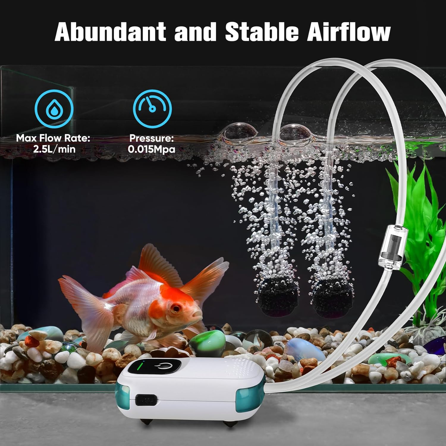 Leyeet Battery Aquarium Air Pump, USB Rechargeable Fish Aerator Pump with Accessories for 5-120 Gallons, Portable Aquarium Bubbler Pump for Fish Tank, Outdoor-Fishing, Power Outages and Emergency