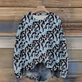 thumbnail image 3 of Long Sleeve Pullover Sweaters For Women O Neck Casual Cute Printing Knit Oversized Sweater for Fall Winter Floral Designs,Blue,L, 3 of 6