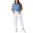 thumbnail image 2 of Agnes Orinda Women's Plus Size Chambray Sleeveless Button Work Shirts 2X Sky Blue, 2 of 6