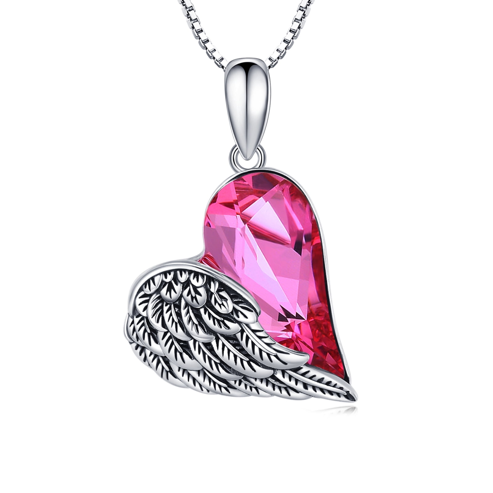 Amulet Angel Wings and Heart Love Powers Protect Energy Rose Quartz Puffy Heart Pendant 18 Inch Necklace