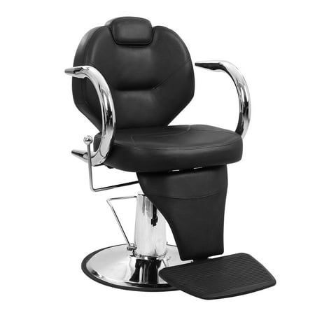 Professional Hydraulic Reclining Salon Chair – Adjustable Headrest, 360° Swivel, Heavy Duty Pump & Footrest, 330 lbs Capacity Lounge Chair for Living Room – Black Silver Plating