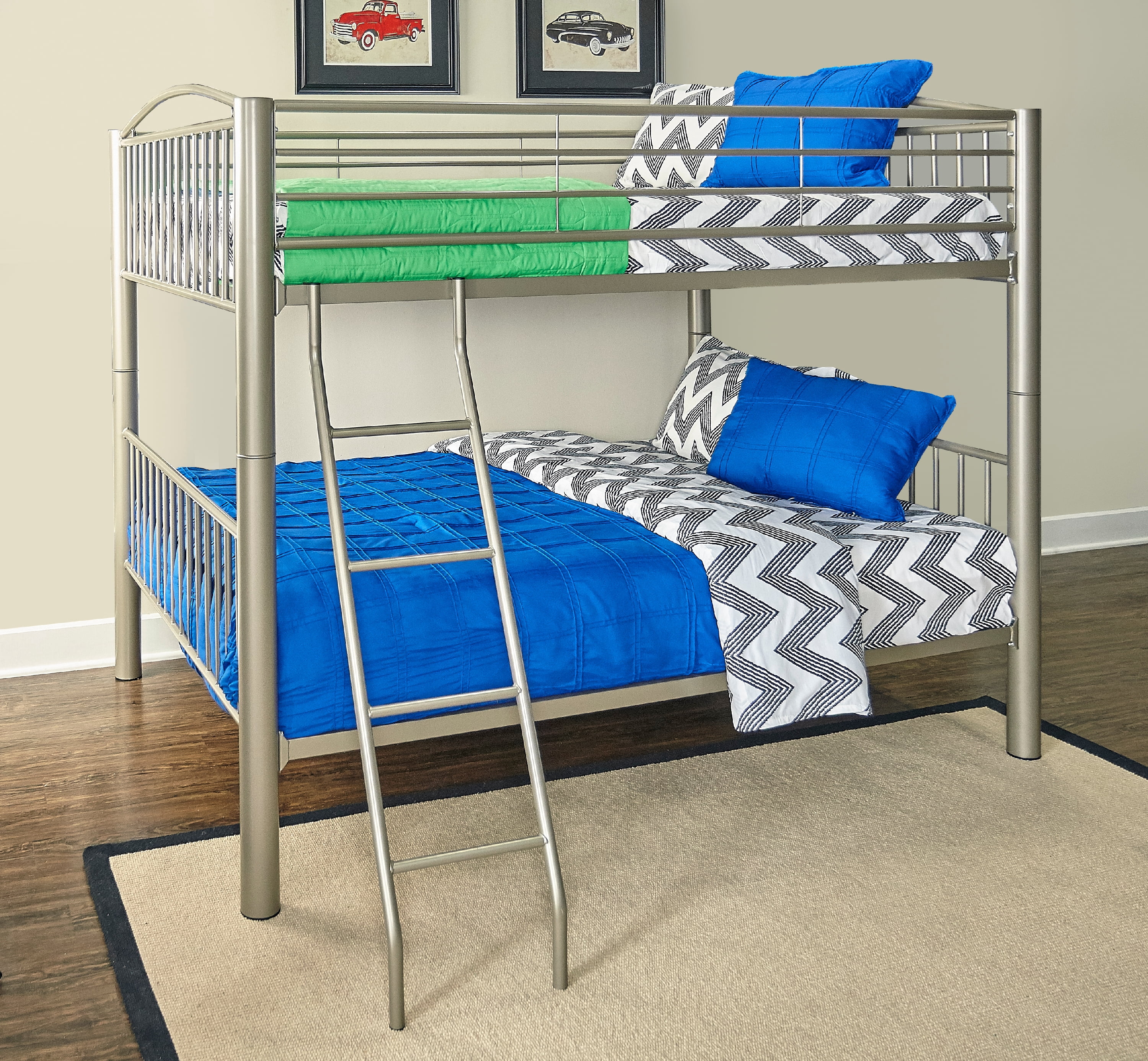 Powell Kalmia Heavy Metal Kid's Full over Full Convertible Bunk Bed with Built-In Ladder, Pewter