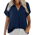 thumbnail image 4 of Women's Short Sleeve Chiffon Blouses for Office Work Business Attire Collared Shirts, 4 of 7