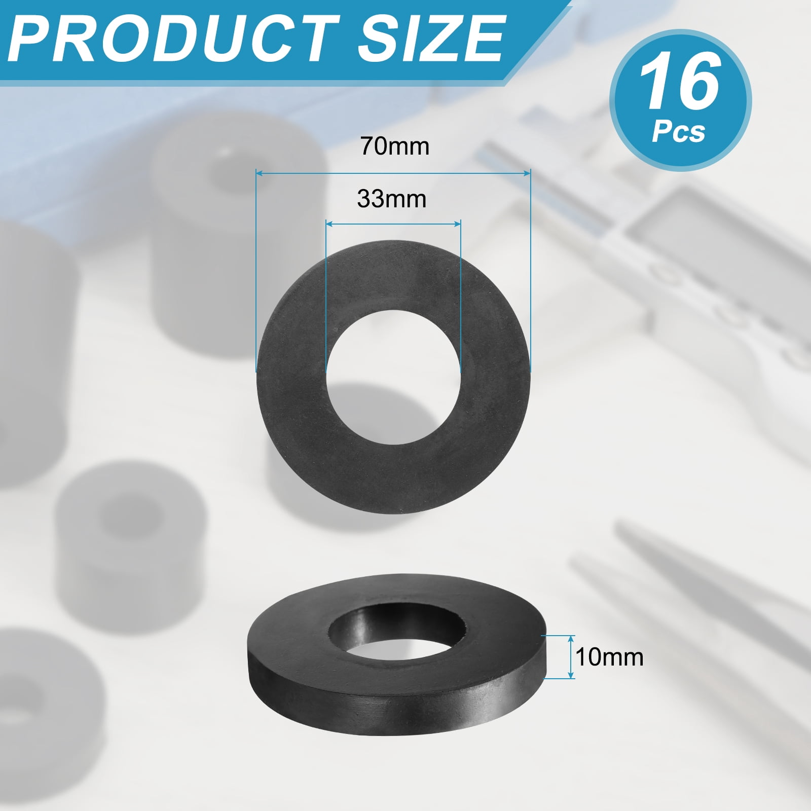 16pcs Rubber Spacers 70mm OD x 33mm ID x 10mm Height Round Anti Vibration Spacer