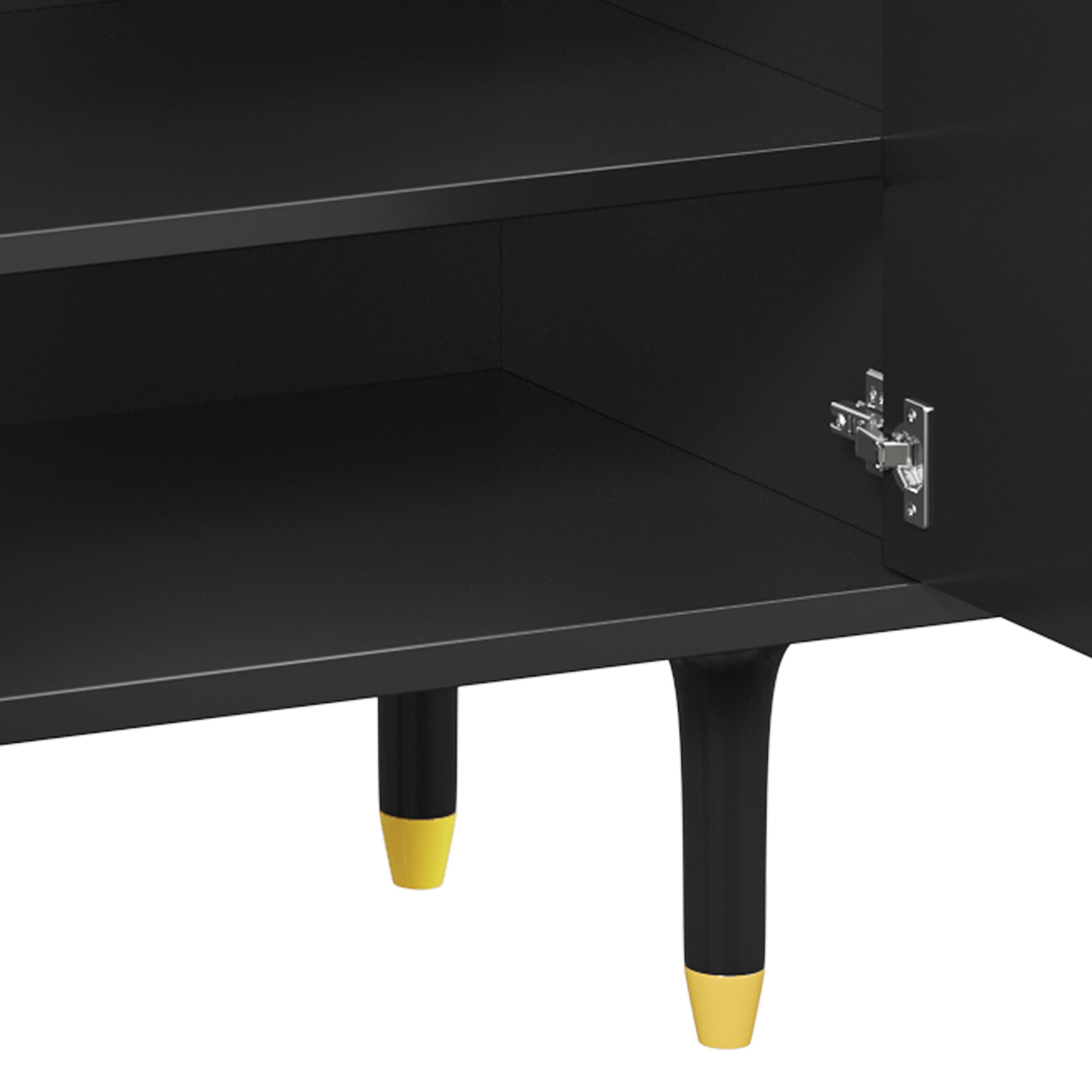 Uforic 70" Mid-Century TV Stand for TVs Up to 80", Entertainment Center with Textured Doors & Storage, Black & Walnut