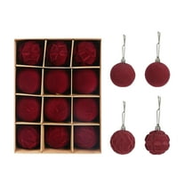 Deeceymbur Flocked Christmas Balls Red Ornaments Set 12 Pack Christmas Tree Decorations Holiday Party Supplies Home Decor