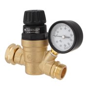 RV Water Pressure Regulator Valve, 3/4 Brass Lead-Free Adjustable Water Pressure Reducer with Gauge and Inlet Screen Filter for RV Camper Travel Trailer