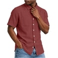 thumbnail image 5 of Mens T Shirts Cotton Short Sleeve Casual Shirts Button Down Oversized Shirt for Men Beach Summer Out Tops with Pockets, 5 of 9