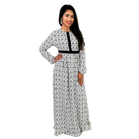 

Hijaz Black and White Chandelier Women s Modest Modern Abaya Party Dress-XL