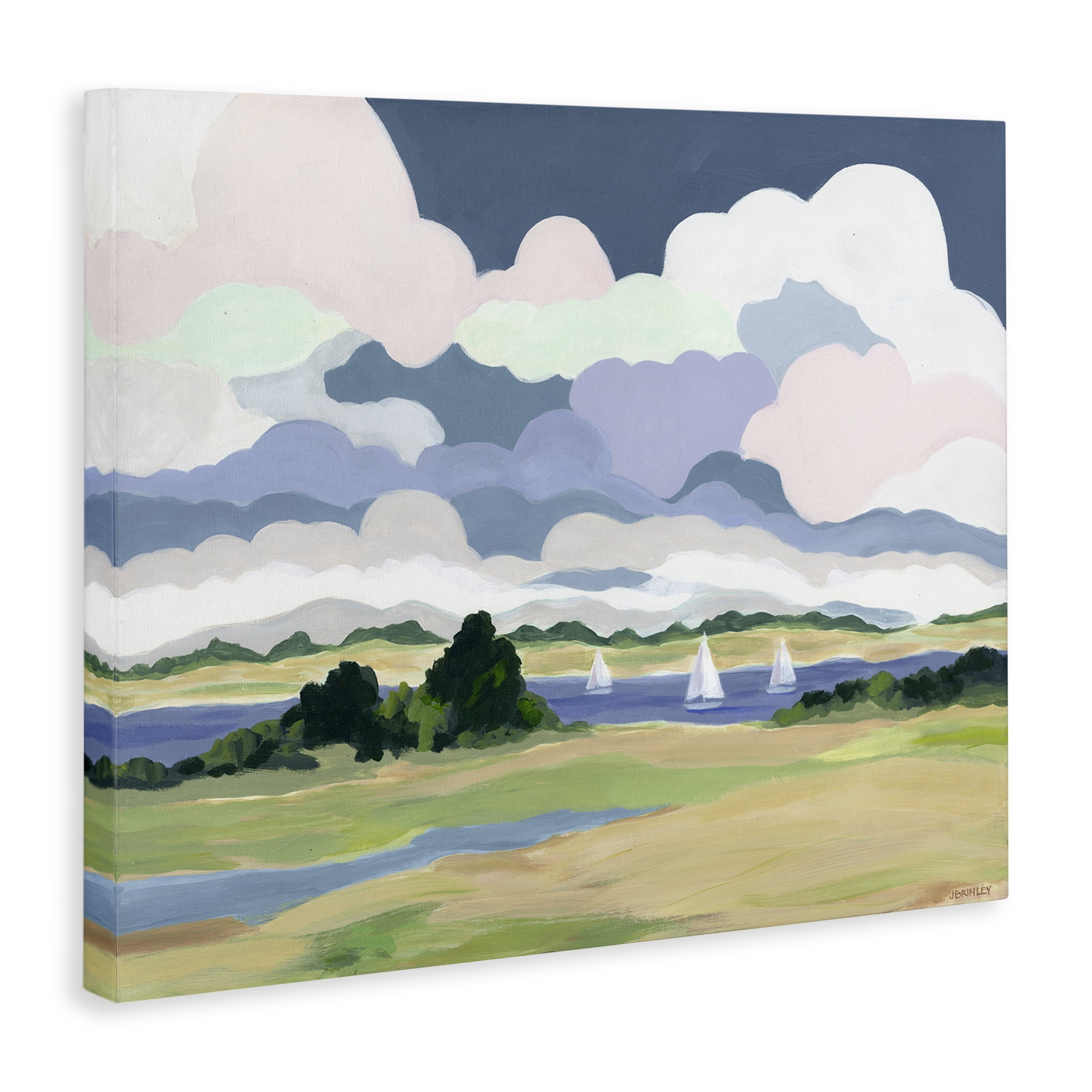 Stupell Industries Billowing Clouds Countryside Landscape & Nature Painting Wrapped Canvas Art Print Wall Art, 30 x 24