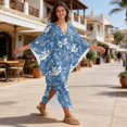 thumbnail image 4 of Xixirimido Koi Fish Corals Blue Print Womens Kaftan Dresses Long Caftans Plus Size Batwing Sleeve Swimsuit Coverup V Neck Summer Beach Dress, 4 of 7
