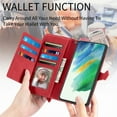 thumbnail image 5 of Mantto Galaxy S21 FE Case, Embossed PU Leather Anti-Drop Drop Proof Kickstand Card Holder Magnetic Wrist Strap Phone Case Women Men Flip Folio Cover for Samsung Galaxy S21 FE 5G 6.4", Red, 5 of 8