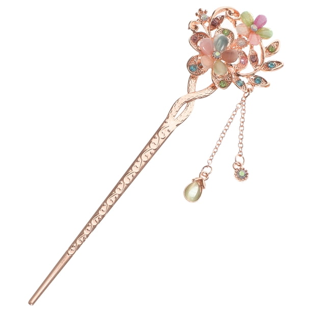 Vintage Hair Stick Opal Flower Hair Chopsticks Decoración para el cabello Chinese Hairpins Ancient Hair Clip (Colorful)