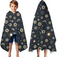 thumbnail image 3 of Dark Blue Sun Moon Star Pattern Hooded Bath Towel，60"x35" for Ages 3 To 12 Kids, Quick Dry Lightweight Soft Microfiber Hood Beach Towel Cover Up for Kids, 3 of 7