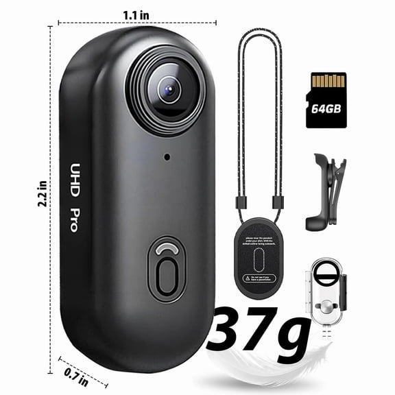 NUISK 4K Mini Action Camera with Wi-Fi, 128GB Memory, Waterproof Case, Bike Mount, and Accessory Kit - Black