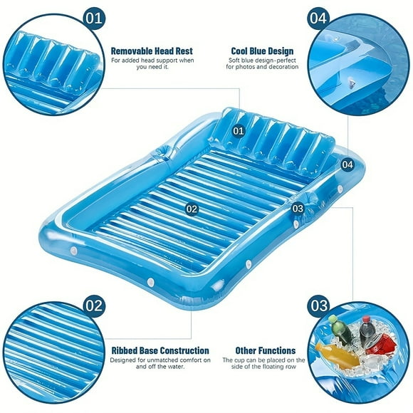 1pc Summer Large Swimming Pool Floats Bed, Inflatable Tanning Pool Lounge Float,