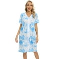 thumbnail image 3 of Nightgowns for Women V Neck Sleepwear Loungewear,Floral Print Comfy House Dresses Short Sleeve Sleep Dress Nightshirt Sleepwear,Mid-Length Asymmetric Plus Size Pajama Dress,Moon Stary S-2XL, 3 of 9