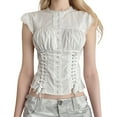 thumbnail image 2 of Women Y2k Fairy Button Shirt Vintage Sleeveless Ruffle Neck Corset Crop Tops E-Girl Harajuku Clothes, 2 of 6