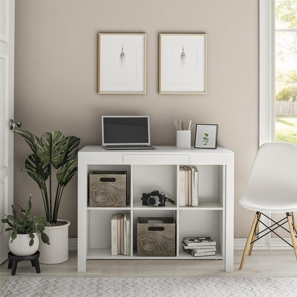 Ameriwood Home Parsons Computer Desk with Cubbies, White