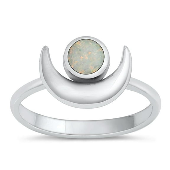 CHOOSE YOUR COLOR Sterling Silver White Simulated Opal Moon Promise Ring Band 925 CZ Female Size 9