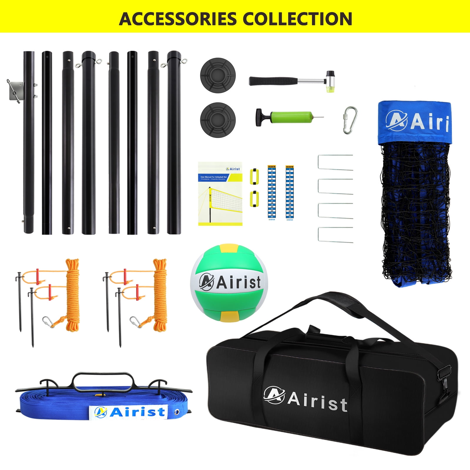Airist Heavy Duty Volleyball Net Outdoor with Steel Anti-Sag System, Adjustable Aluminum Poles, Professional Volleyball Nets Set for Backyard and Beach, Volleyball and Carrying Bag (Blue)