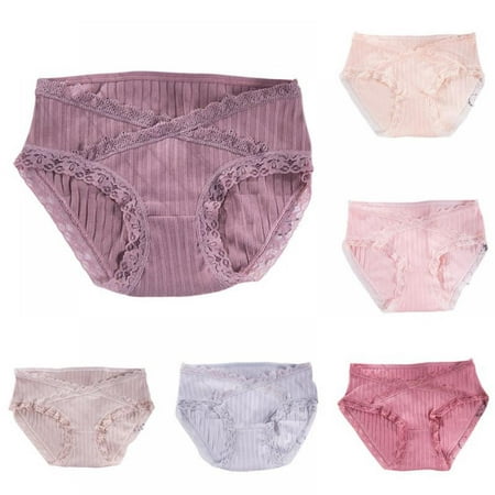 

Women Low Waist Lace Trim Pregnant Panties Pregnancy Postpartum Solid Cotton Briefs Solid Full Coverage Underpants