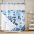 thumbnail image 5 of Coastal Blue No Hook Shower Curtain with Snap in Liner, Sea Turtles Jellyfish Corals Summer Marine Life Waterproof Shower Curtains with See Through Top Window Liner for Bathroom, 72x72 Inches, 5 of 9