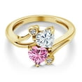thumbnail image 3 of Gem Stone King 18K Yellow Gold Plated Silver White Moissanite Pink Moissanite and White Lab Grown Diamond Ring for Women (1.63 Cttw, Heart Shape 6MM, Gemstone Birthstone, Size 7), 3 of 6