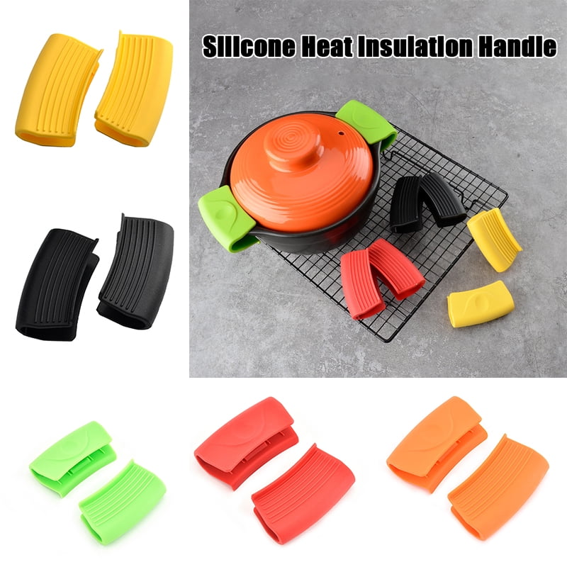 Cookware parts Pot Pan 2pcs Silicone Saucepan Handle Cover Heat Insulation Silicone Square Pot Earmuffs Anti-hot Tools Microwave Pan Grip Durable in use. Color : BK