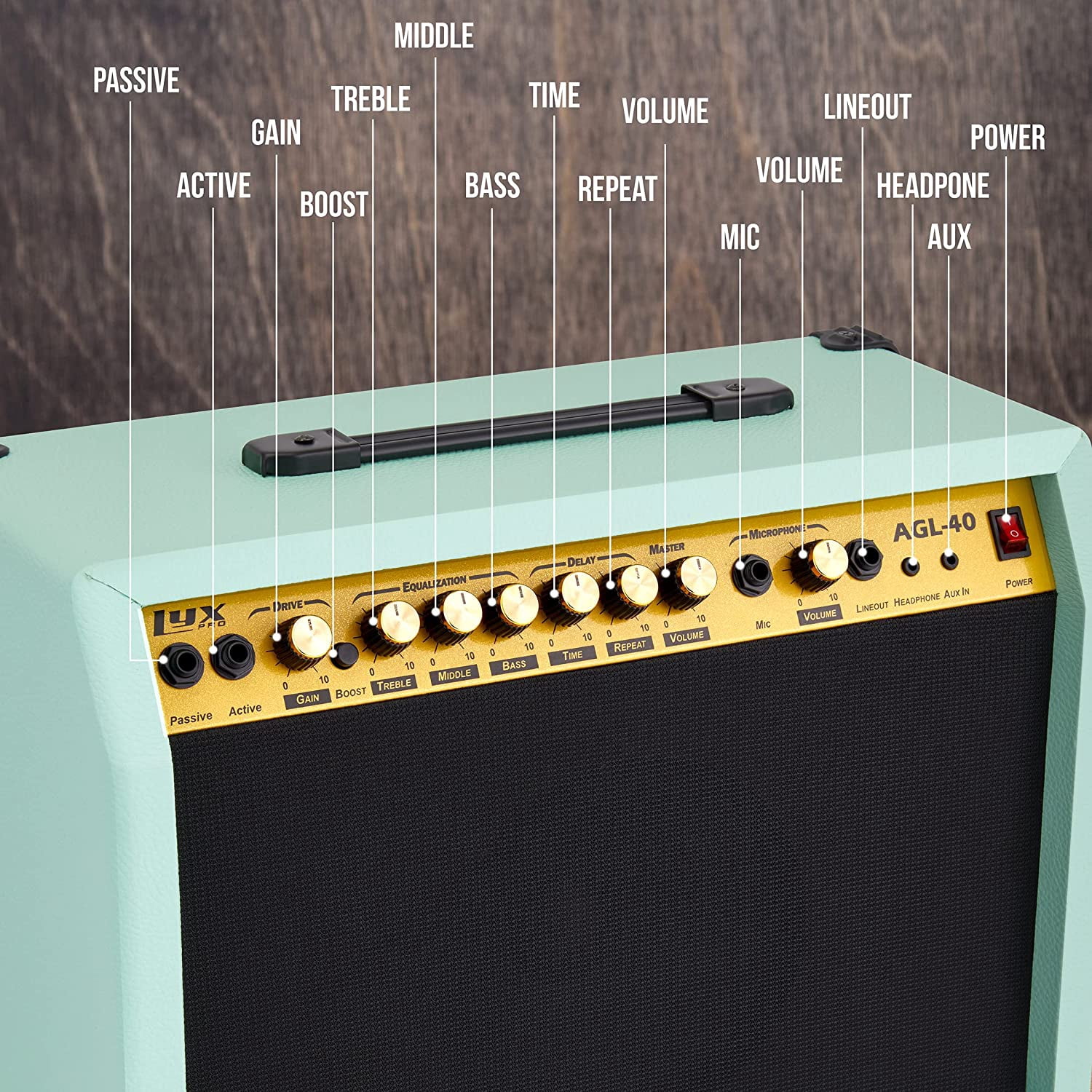 LyxPro Electric Guitar Amplifier, 40 Watt, Wood Guitar Amp with Built-in Speaker, Green