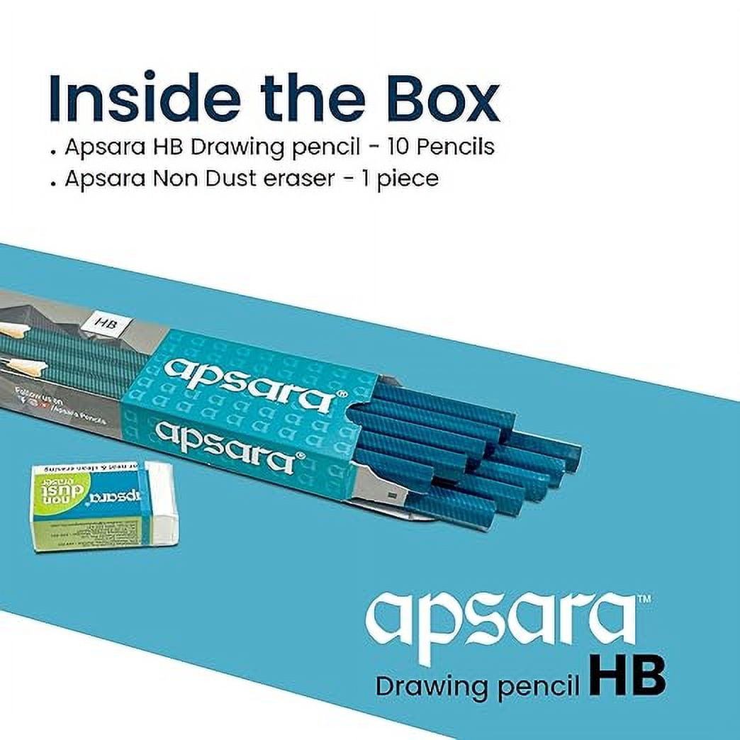 Apsara Drawing Hb Pencils, Graphite Art Drawing Pencil, Medium Hard, Break-resistant Bonded Lead (10 COUNT)