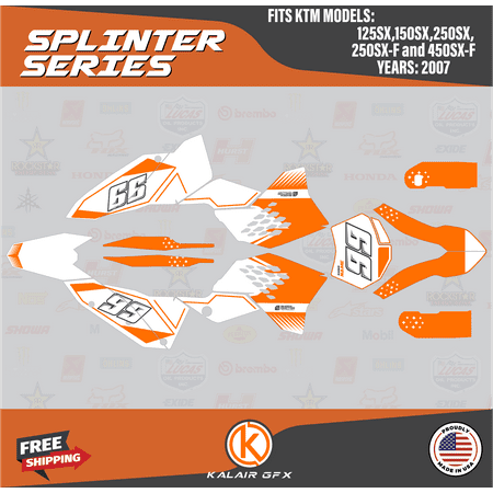Kalair GFX Graphics Kit for Ktm Motocross 2-STROKE 125SX 150SX and 250SX (2007) Splinter Series Kalair GFX Graphics Kit for Ktm Motocross 2-STROKE 125SX 150SX and 250SX (2007) Splinter Series