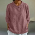 thumbnail image 1 of TaTaai Spring Summer Women's 3/4 Sleeve Blouse, Solid Color Collared Loose Casual Pullover Daily Home Top Gift, 1 of 7
