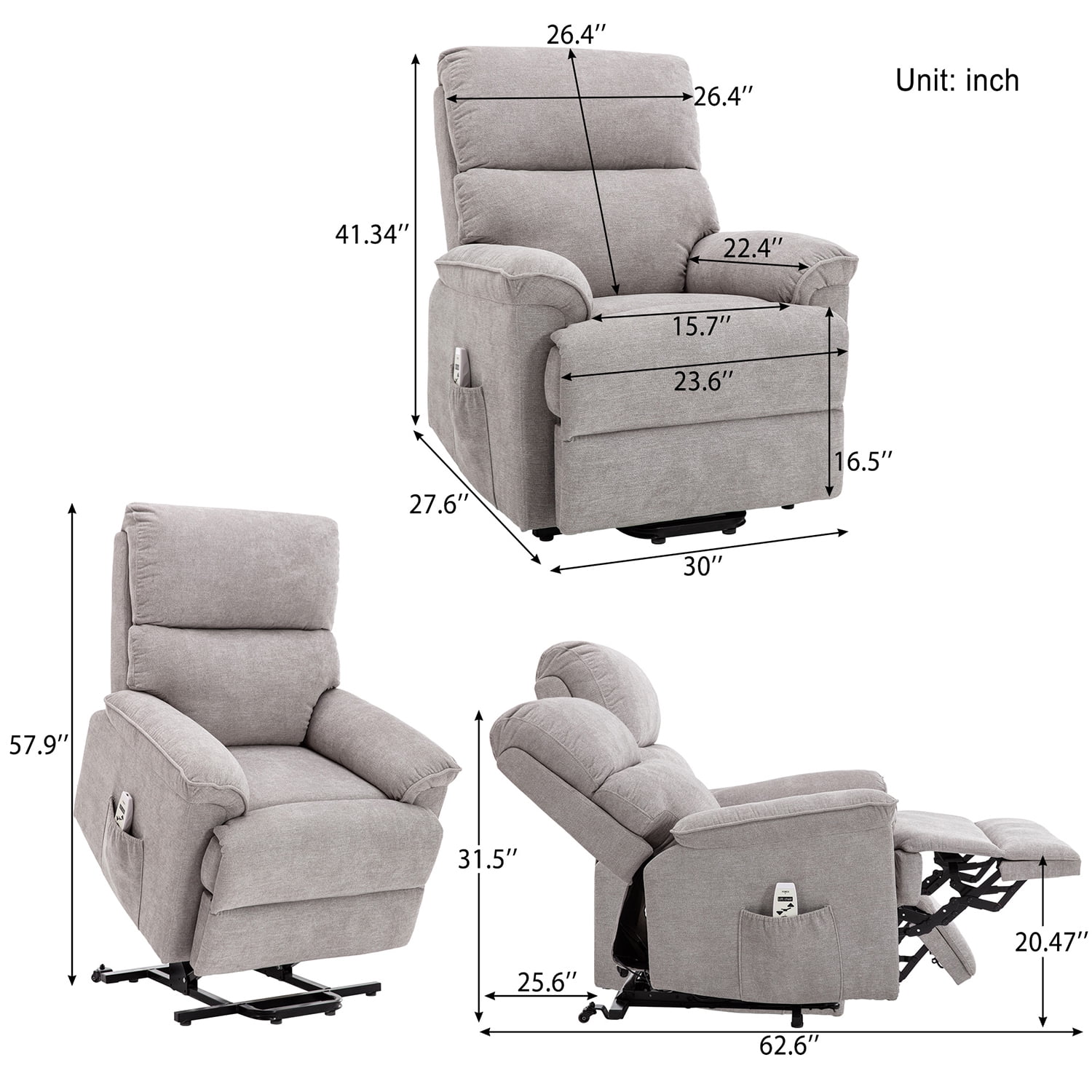 Kadyn Power Lift Chair, Power Lift Recliner with Massage and Heating Function Soft, Massage Chair Recliner for Living Room, Light Gray Kadyn Power Lift Chair, Power Lift Recliner with Massage and Heating Function Soft, Massage Chair Recliner for Living Room, Light Gray