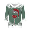 thumbnail image 4 of Women Christmas Outfit Women's Autumn Winter V Neck Long Sleeve T-Shirt with Festive Holiday Print Design for Casual Wear Green 2XL, 4 of 5