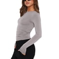 thumbnail image 3 of Womens Spring Autumn Slim Tops Solid Color Long Sleeve Round Neck Streetwear Blouse, 3 of 6