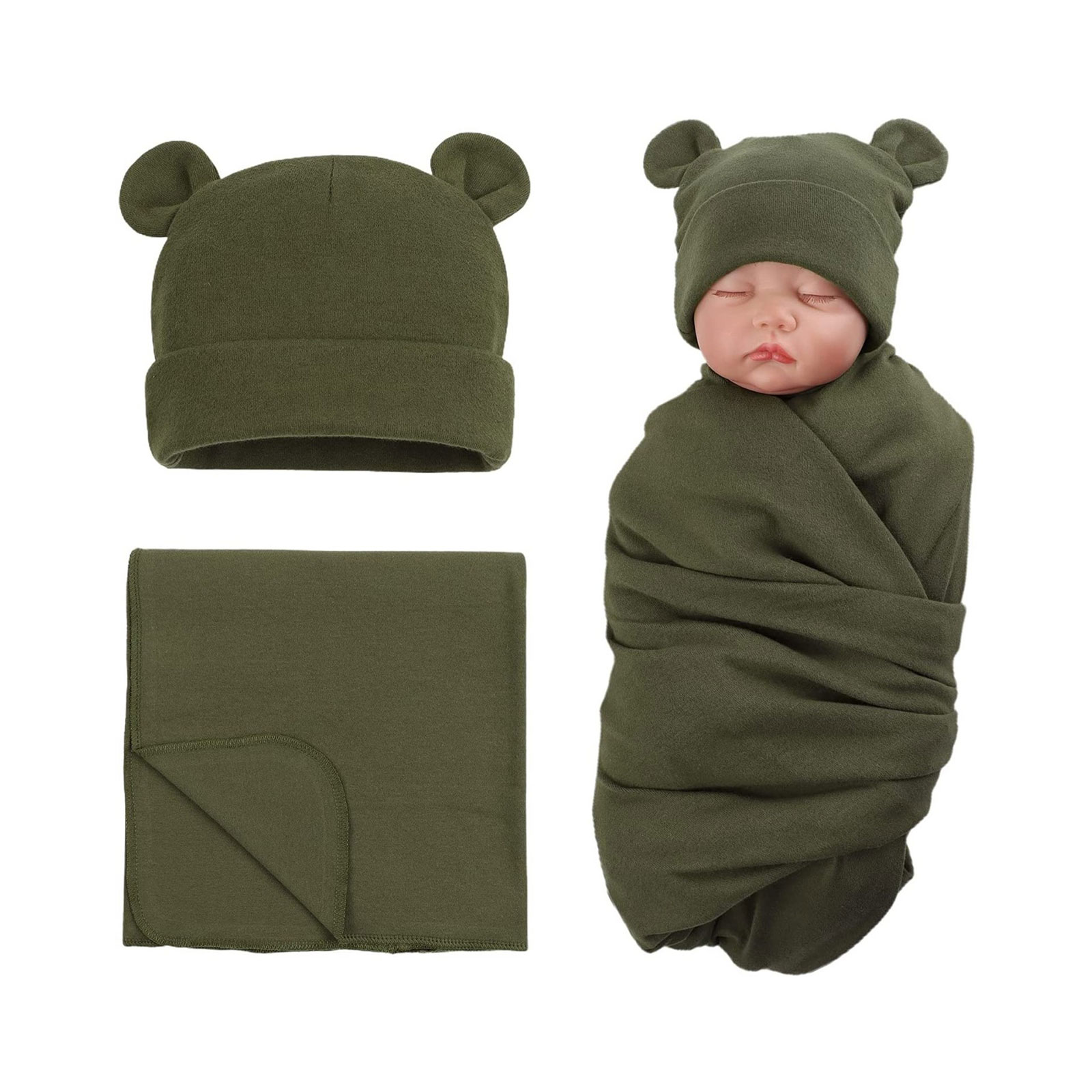VIEGINE Swaddle Blanket Cotton Head Cap Wrap Fast Dry & Cozy Unisex for