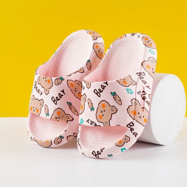 Pantuflas para niños con dibujos de osos para niñas, antideslizantes, con fondo suave, para el baño, para interiores y exteriores, de verano